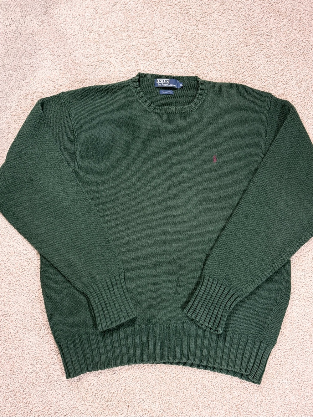 Vintage 90’s Polo Ralph Lauren Dark Green 100% Cotton Crewneck Sweater Men's XL